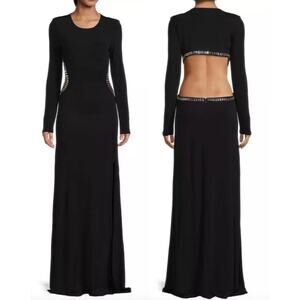 $695 Ramy Brook Emory Cutout Floor Length Gown Size 12 Black New Womens